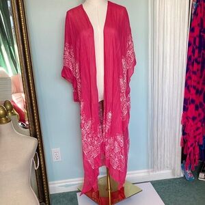 Hot Pink Floral Bohemian Kimono Cardigan